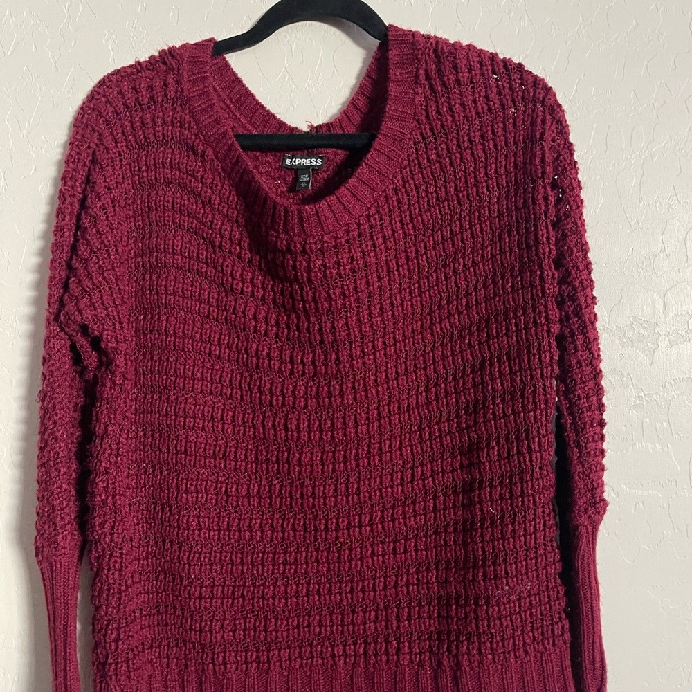 Express Waffle Knit Sweater in Rich Burgundy